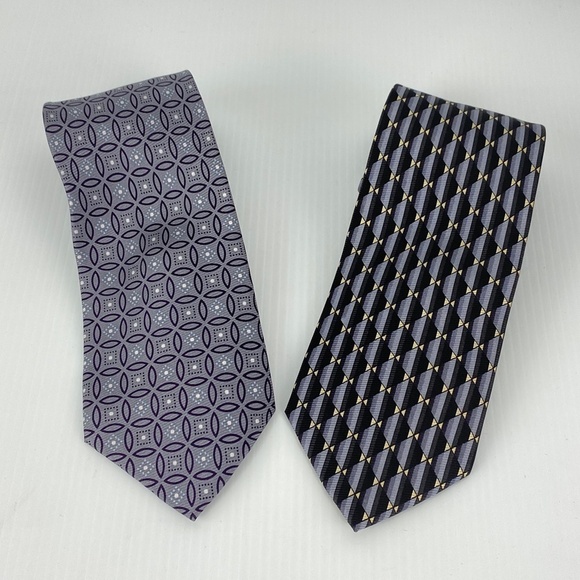 Protocol Silk Ties Lot of 2 Grey / Gray prints 58 in length - Picture 1 of 7